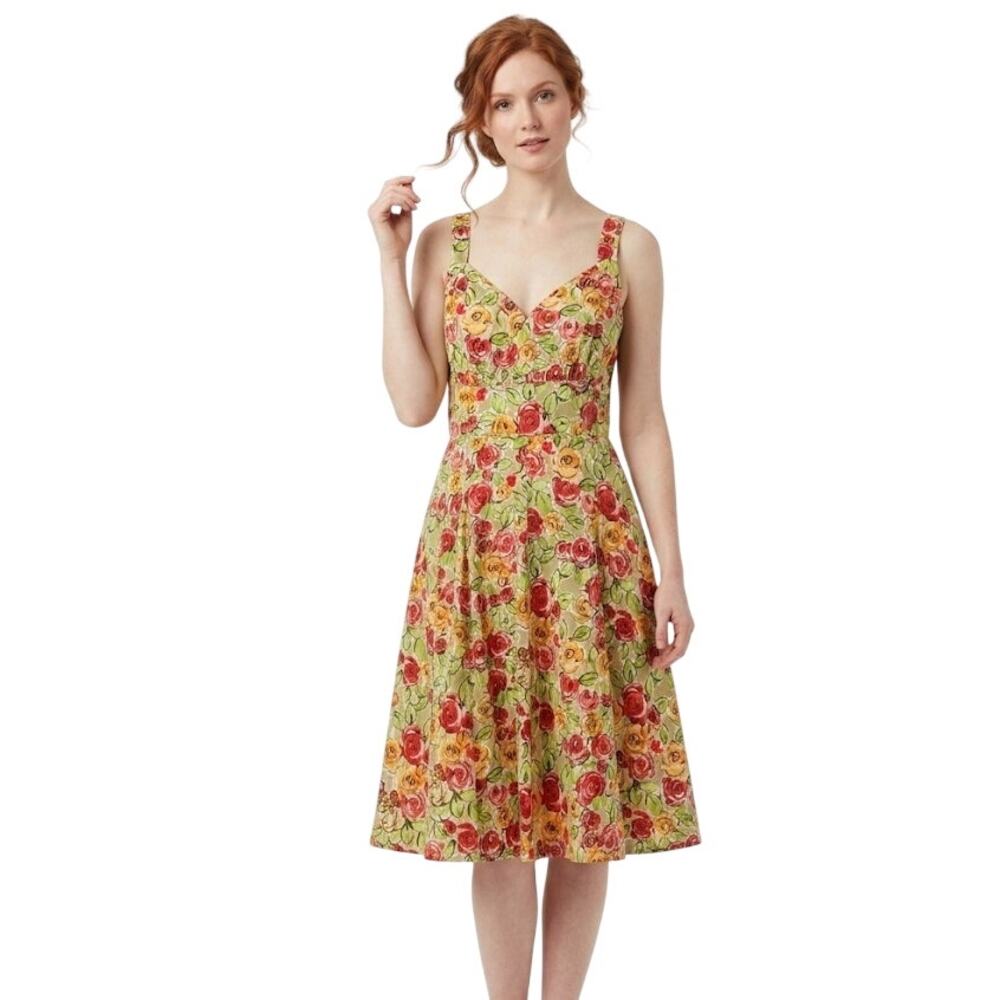 TALBOTS Vintage Inspired Midi Dress Fit-And-Flare Floral Large